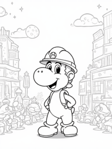 Yoshi building on an alien planet