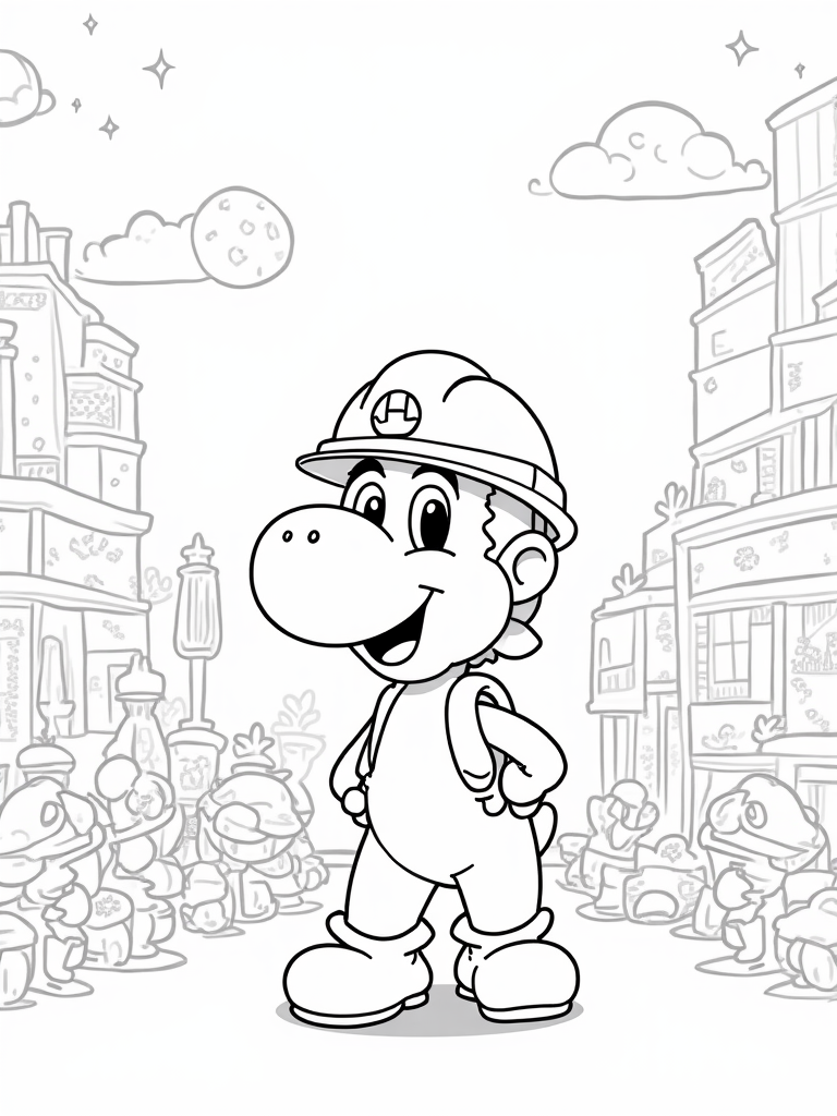 Yoshi building on an alien planet