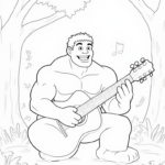 Hulk playing guitar in the forest
