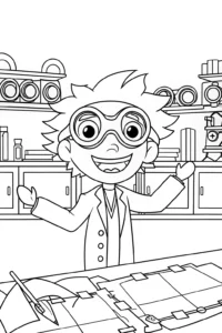 A coloring page of Super Sonic the inventor