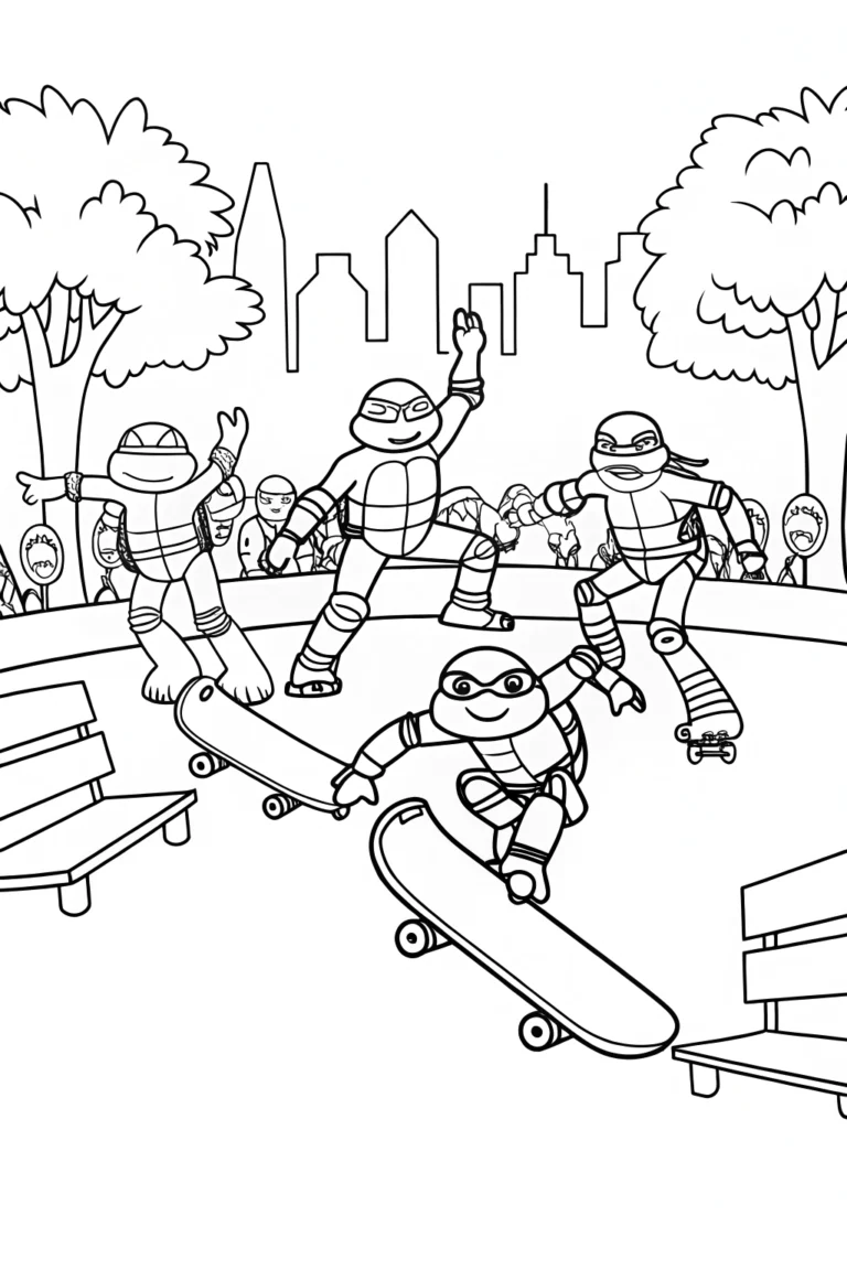 Teenage Mutant Ninja Turtles skateboarding coloring pages