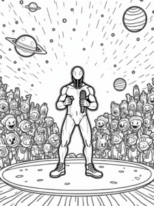 A coloring page of Venom’s cosmic game show