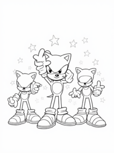 A coloring page of Super Sonic’s workout challenge