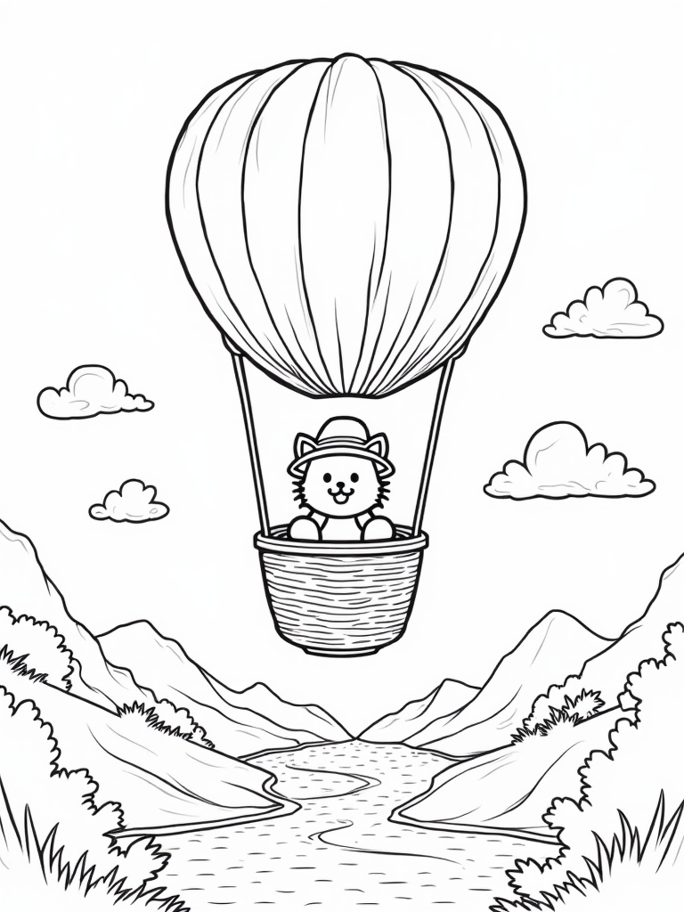 Whiskers the Cat in a hot air balloon