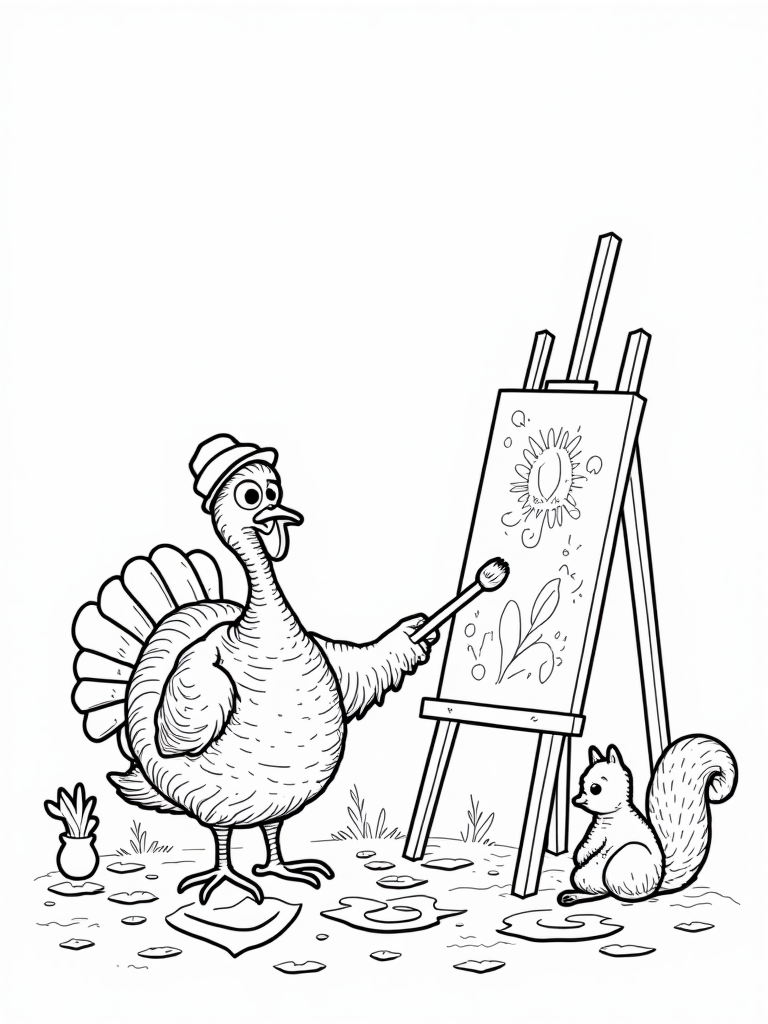 Turkey painting in a studio coloring pages