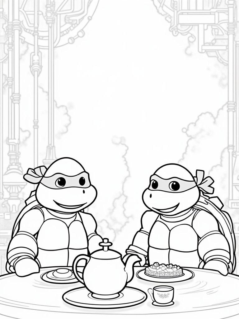 Ninja Turtles tea party coloring pages