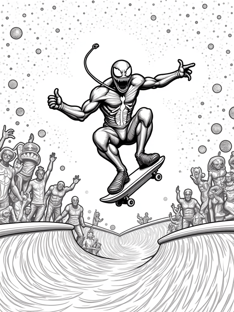 Venom skateboarding in space coloring pages