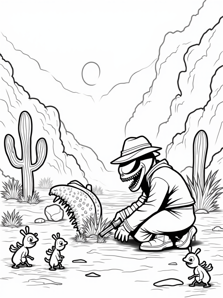 Venom digging for dinosaur bones coloring pages