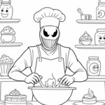 Venom baking colorful pastries