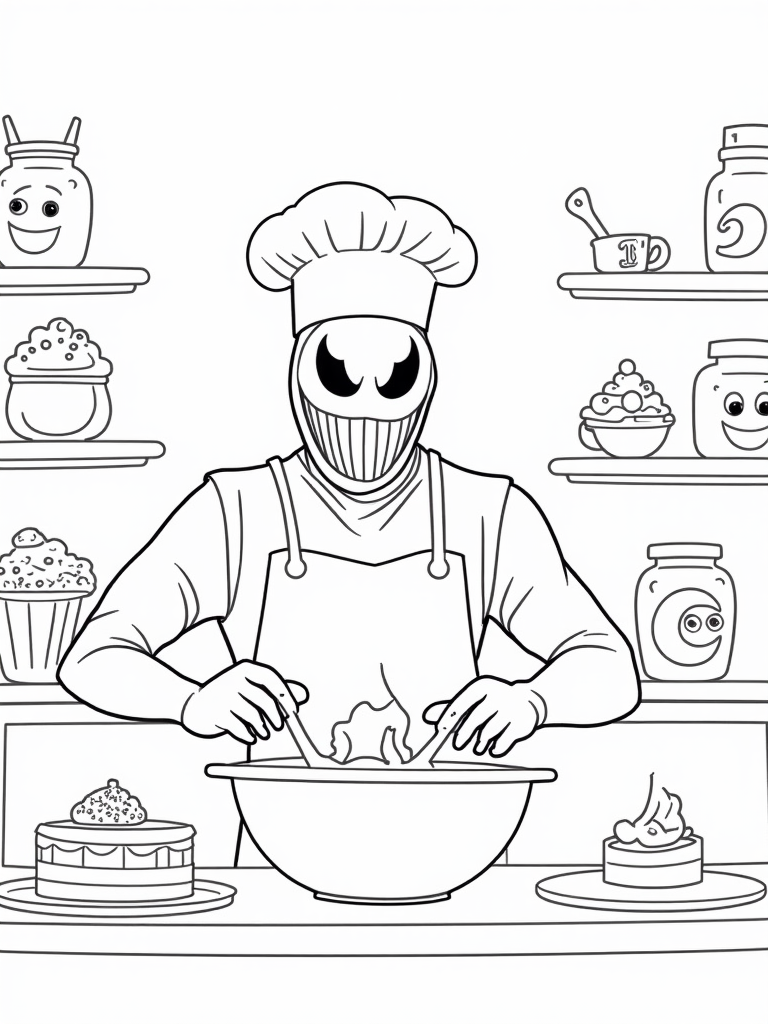 Venom baking colorful pastries coloring pages