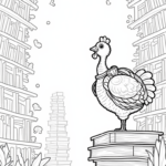 Turkey exploring a fantasy library