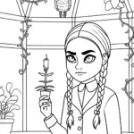Wednesday Addams in a greenhouse