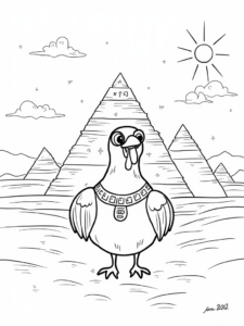 A coloring page of Turkey exploring ancient Egypt
