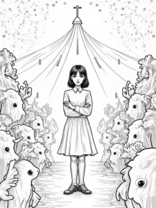 Wednesday Addams in a shadowy circus