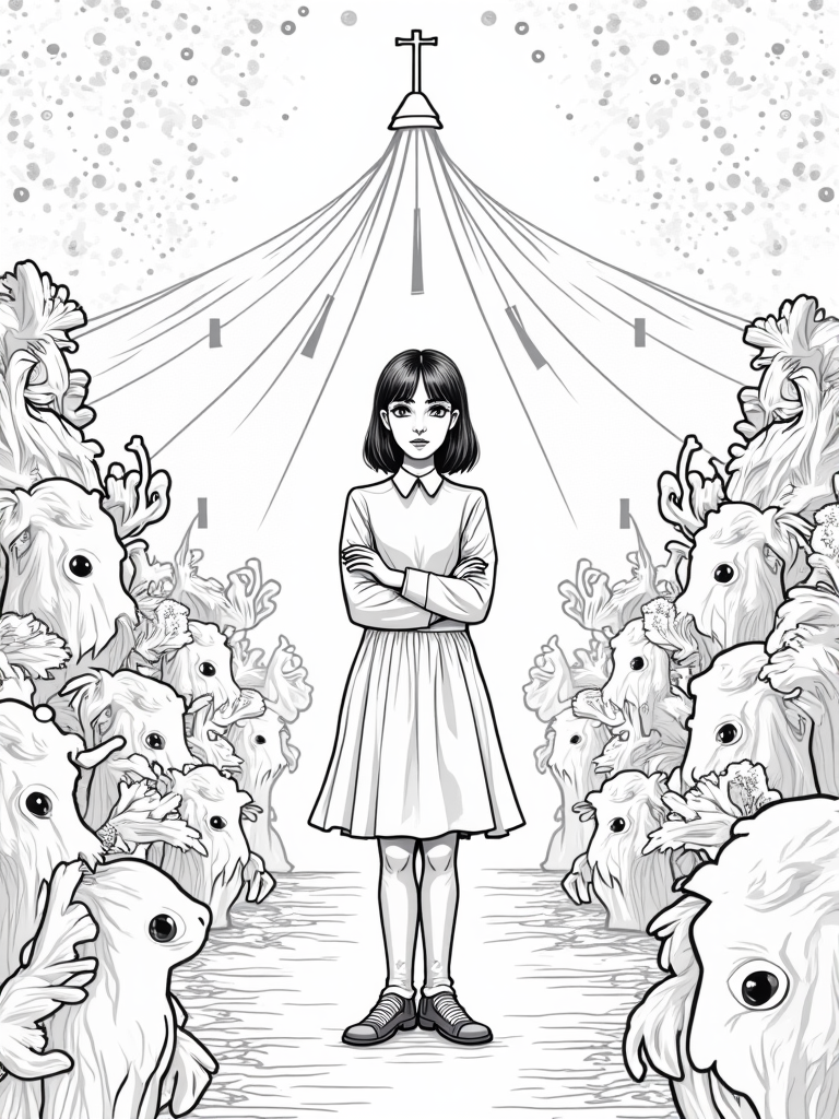 Wednesday Addams in a shadowy circus coloring pages