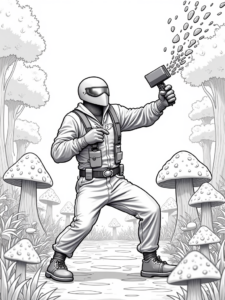 A coloring page of Venom’s playful paintball match