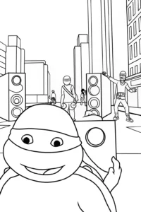 A coloring page of Teenage Mutant Ninja Turtles street art