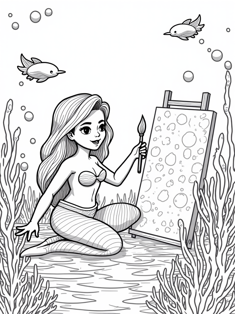 Little mermaid painting underwater