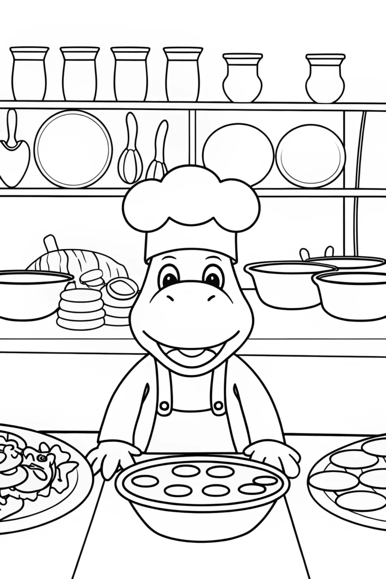 Yoshi cooking in a giant kitchen coloring pages