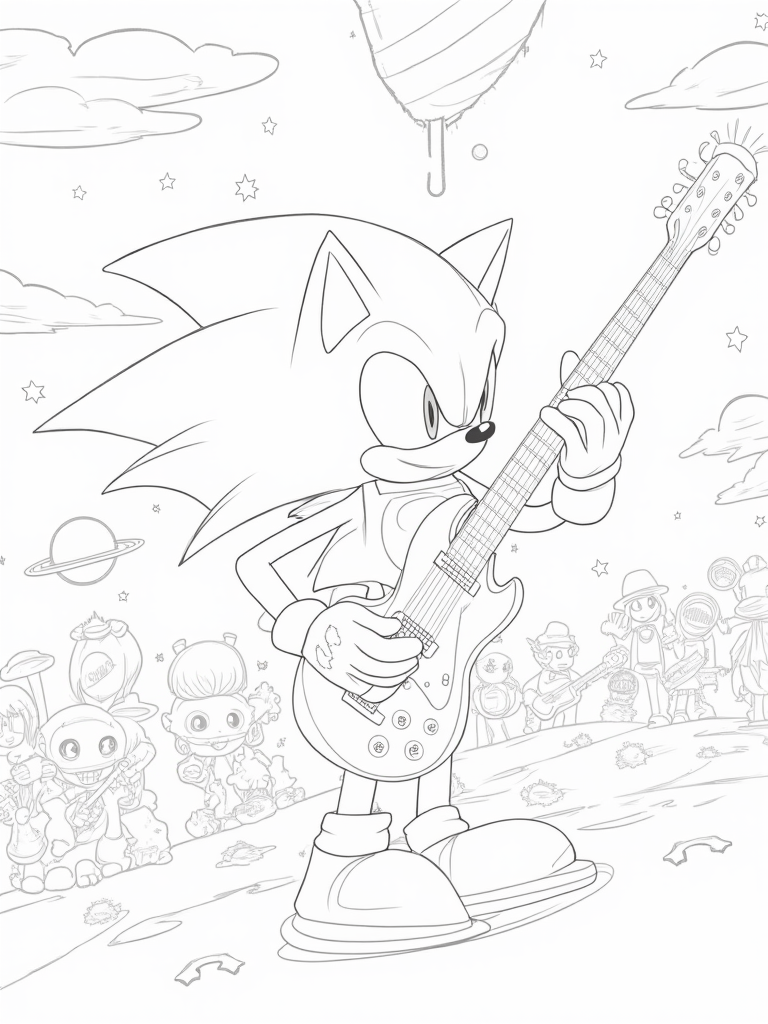 Super Sonic playing a space guitar coloring pages