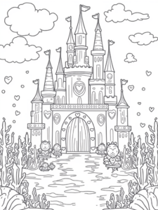 A coloring page of Underwater castle heart celebration