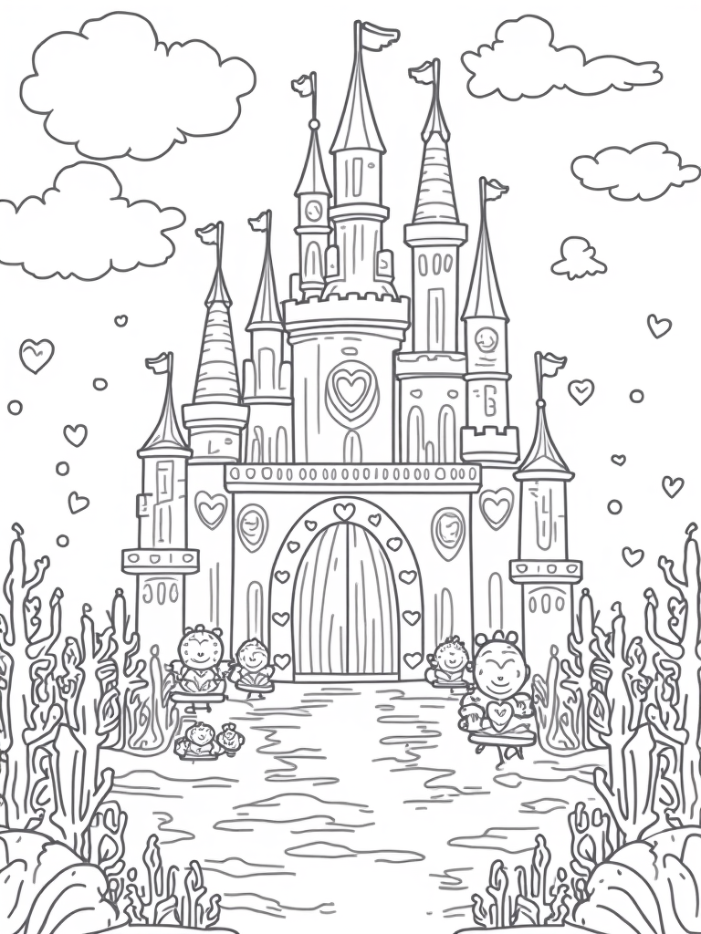 Underwater castle heart celebration coloring pages