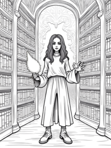 Wednesday Addams in a library