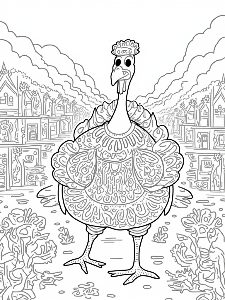 Turkey in a multicultural outfit coloring pages