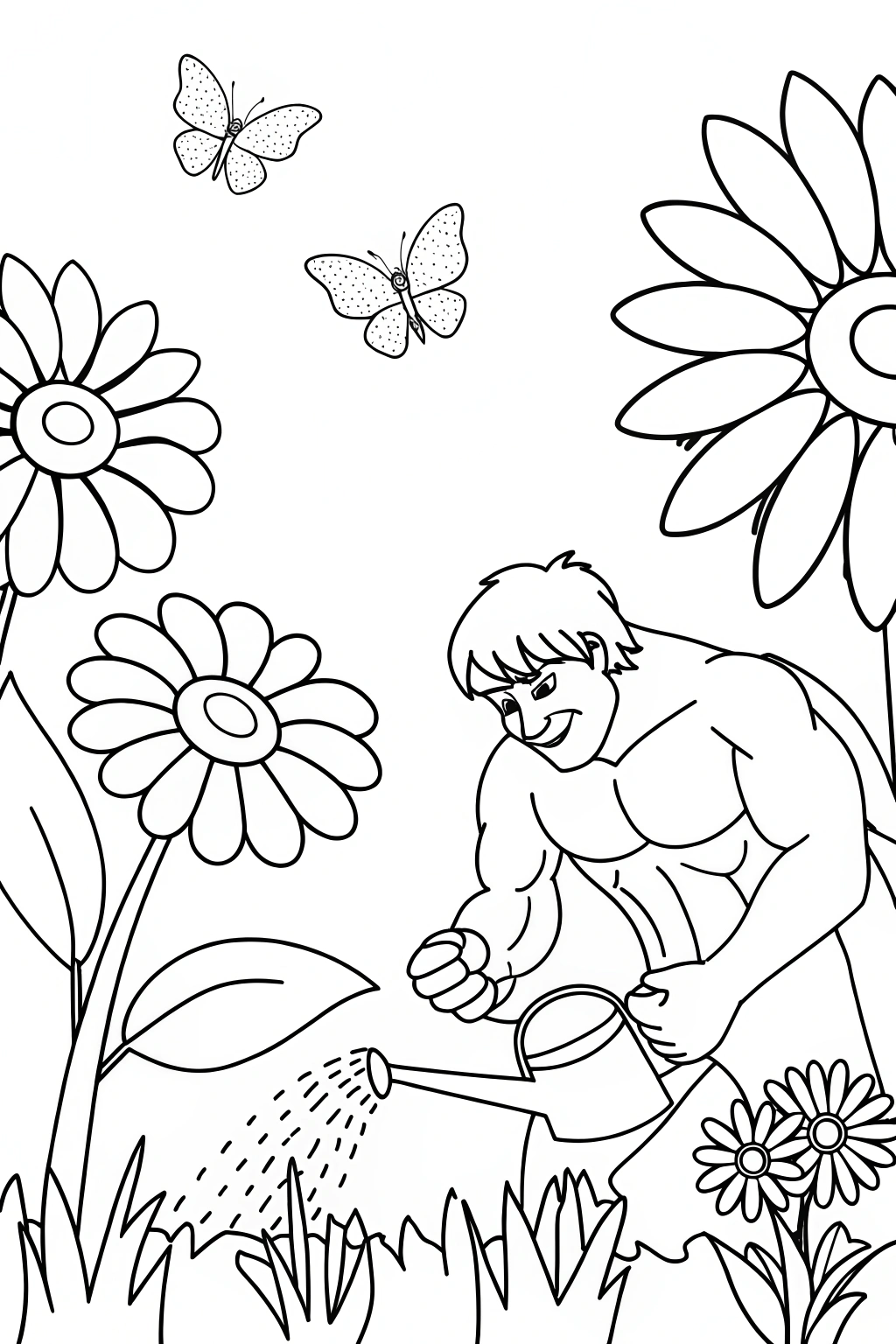 Hulk watering a magical garden