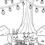 Thanksgiving picnic with woodland animals