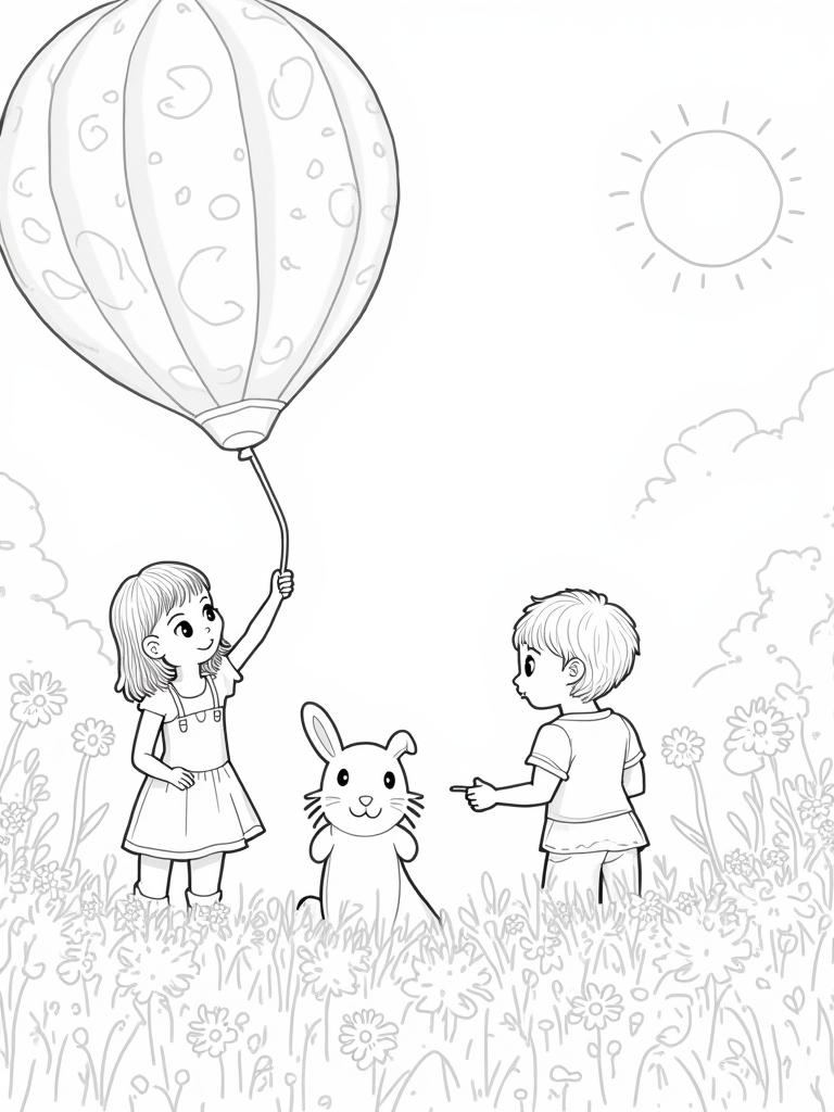 Kids painting balloons in a meadow