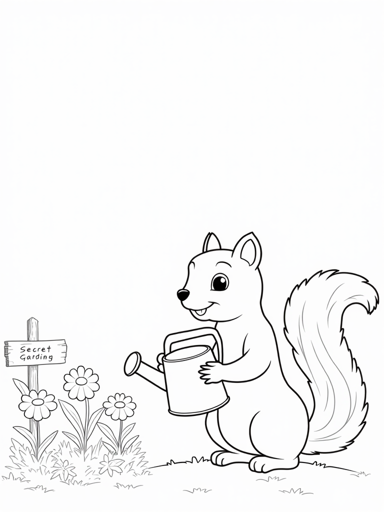Squirrel tending to a secret garden