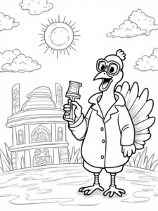 A coloring page of Turkey in the weather observatory