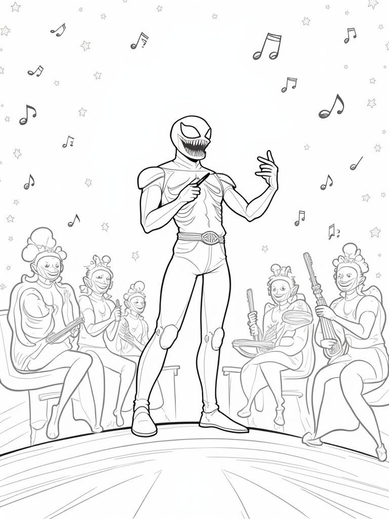 Venom conducting a cosmic symphony coloring pages