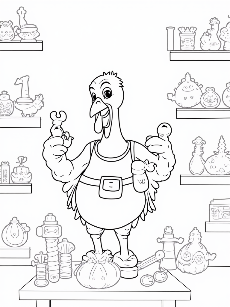 Turkey in a toy workshop coloring pages