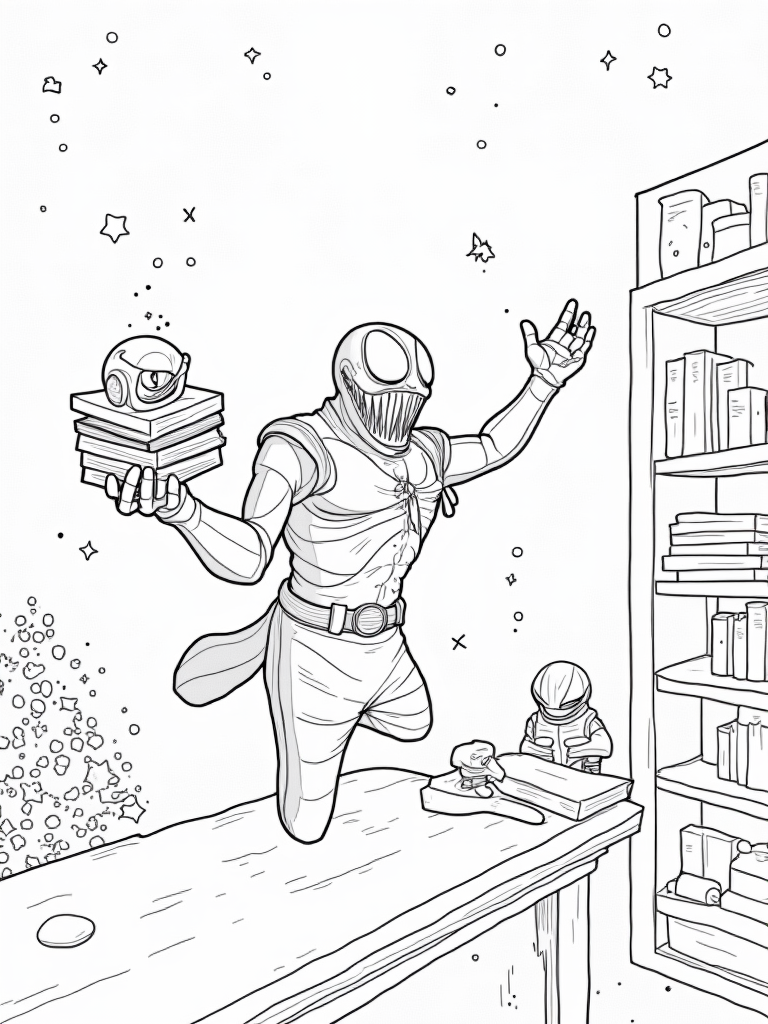 Venom as a galactic librarian coloring pages