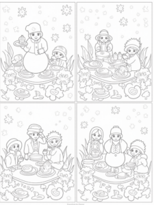 A coloring page of Thanksgiving through the seasons