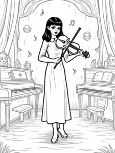 Wednesday Addams in the haunted music room