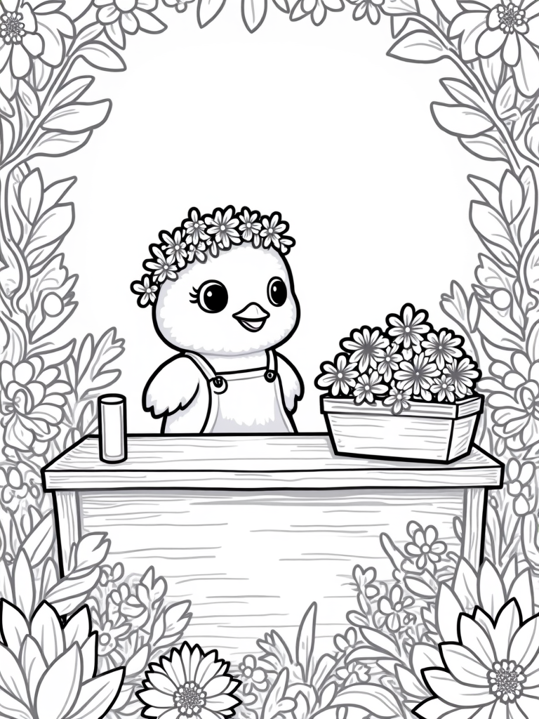 Chick running a flower shop