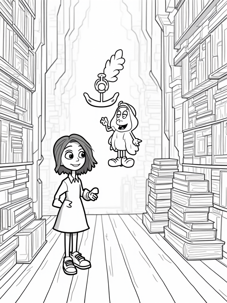 Wednesday Addams in a bookstore coloring pages