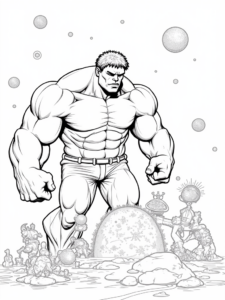 A coloring page of Hulk sculpting an asteroid