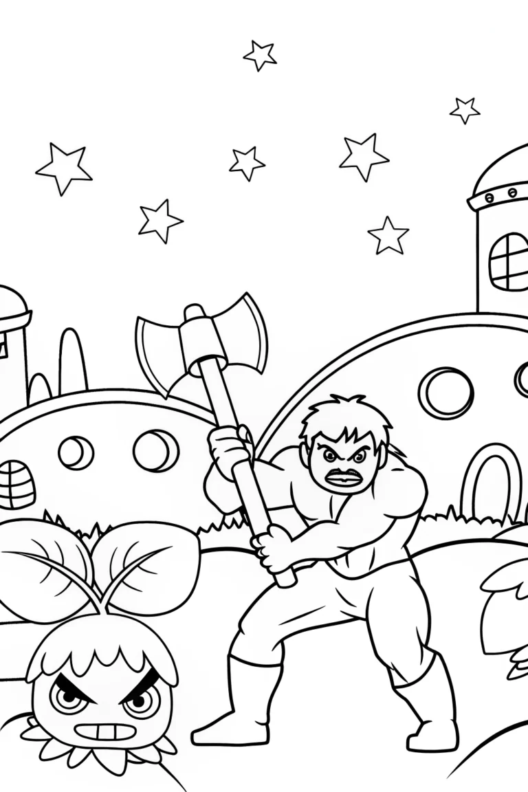 Hulk battles alien plants coloring pages