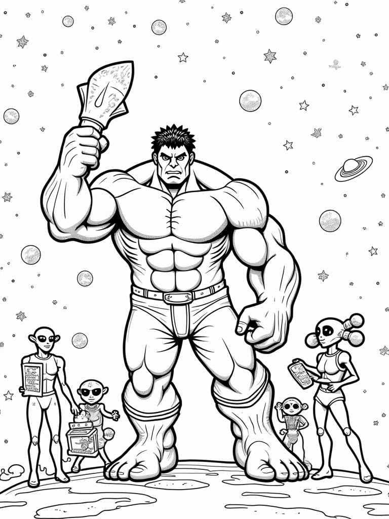 Hulk carving an asteroid statue coloring pages