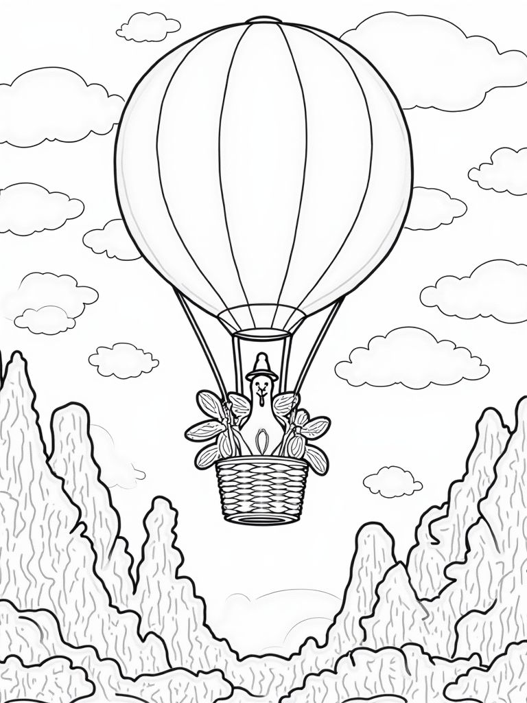 Turkey on a hot air balloon coloring pages