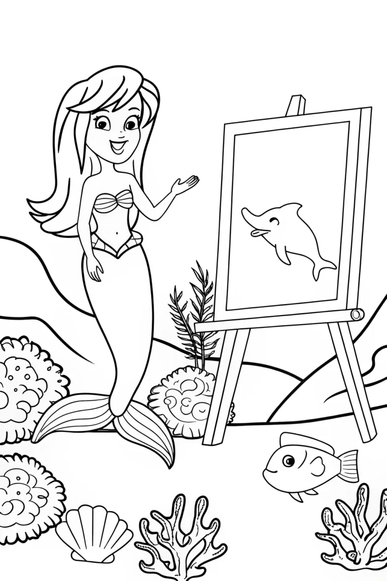 Little mermaid art gallery scene coloring pages