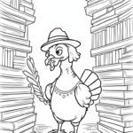 Turkey exploring a magical library