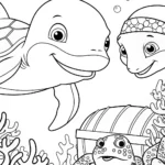 Turtles exploring underwater treasure