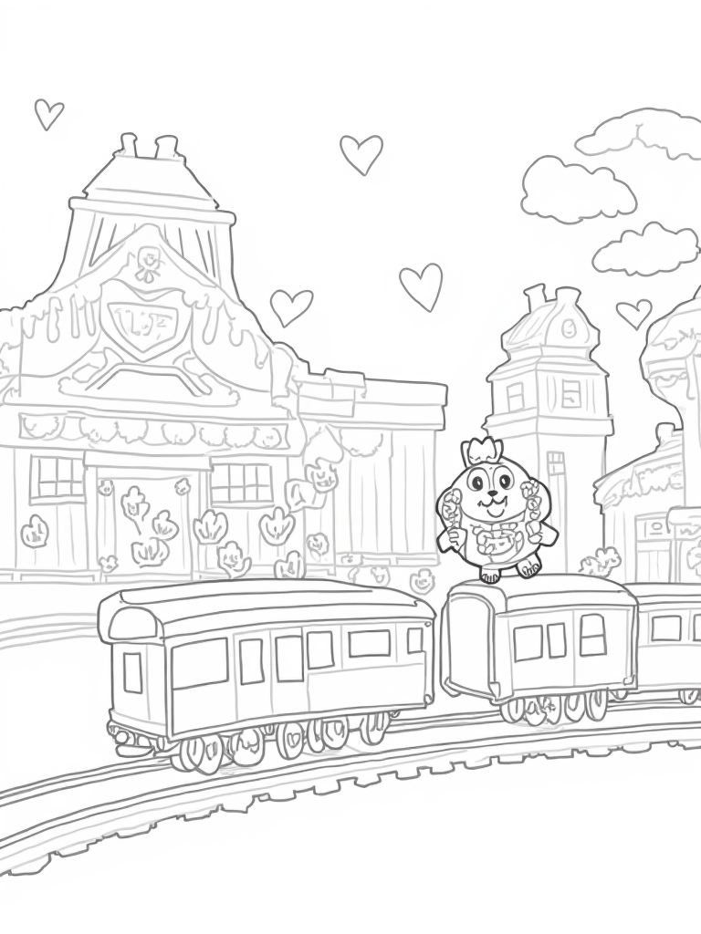 Heart-shaped train station coloring pages