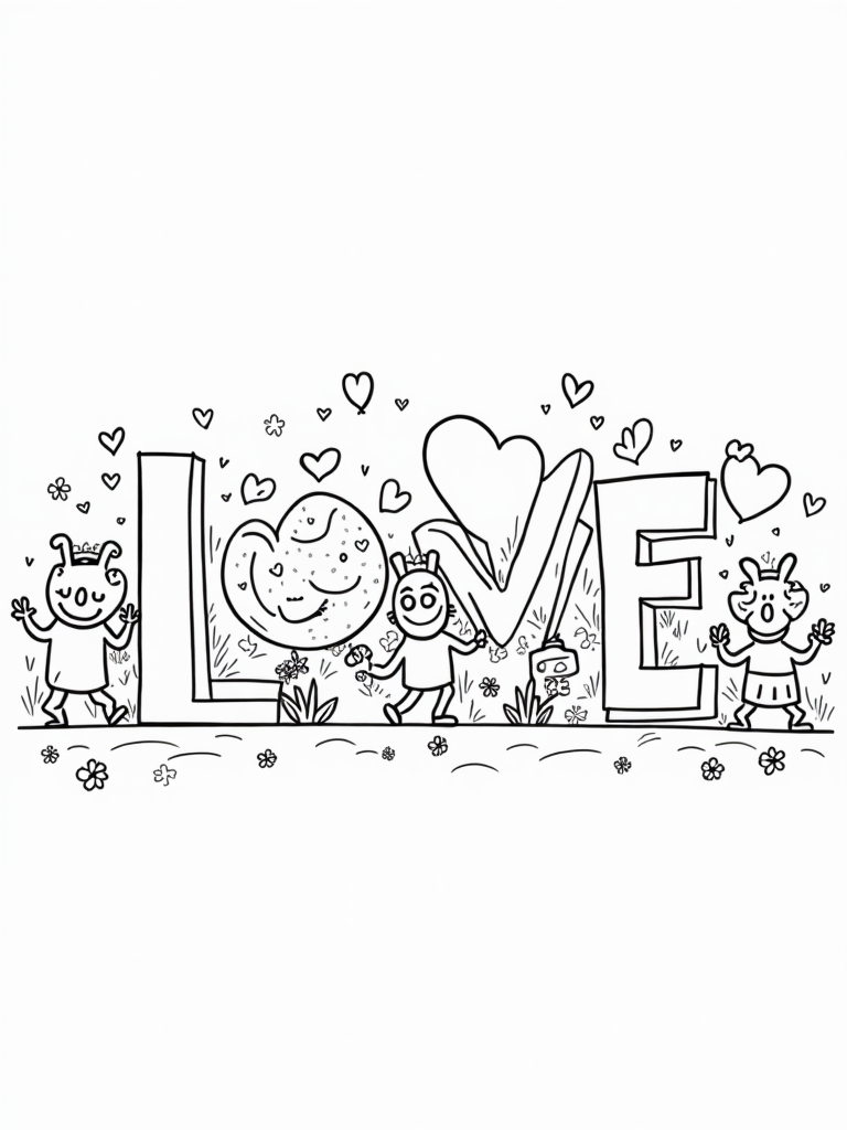 Love letter characters parade coloring pages