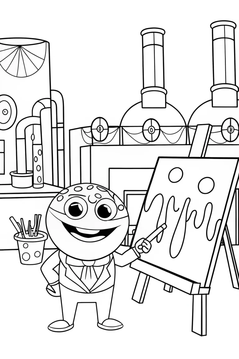 Venom creating art in a factory coloring pages